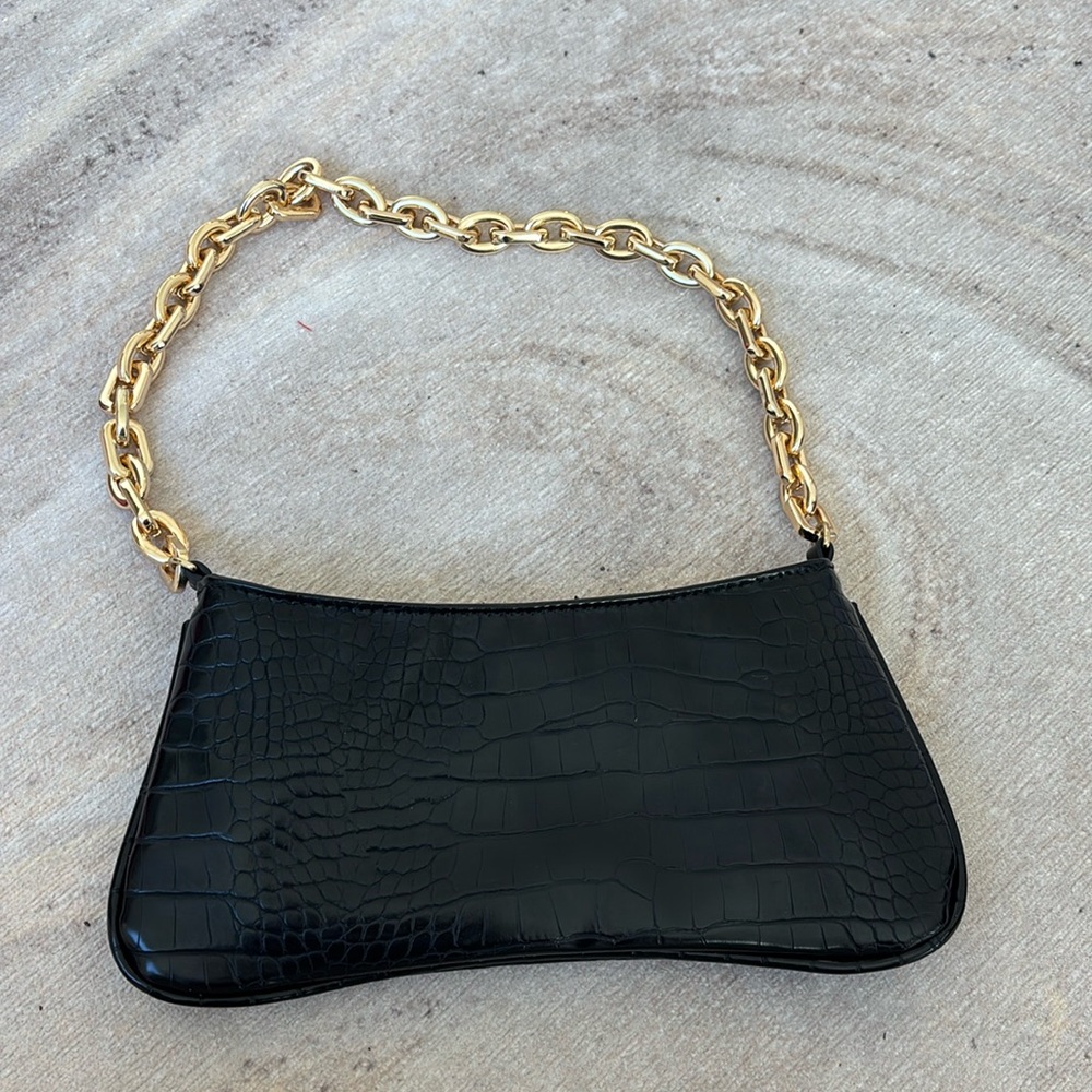 Zara Black Croc Shoulder Bag